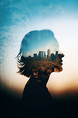 JPG 편집이미지 여자 실루엣 비즈니스 사람모양 한명 상반신 성인 건물 고층빌딩 도시 빌딩숲 성인여자한명만 편집실사 AI컴퓨터그래픽 AI콘텐츠 모양 1 건축물 촬영기법 사람 빌딩 CG 여자한명만 성인여자만 파일형식