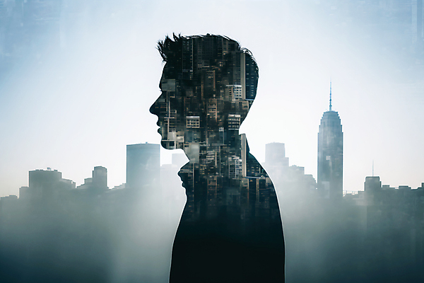 JPG 편집이미지 남자 실루엣 비즈니스 사람모양 한명 상반신 성인 건물 고층빌딩 도시 빌딩숲 성인남자한명만 편집실사 AI컴퓨터그래픽 AI콘텐츠 모양 1 건축물 촬영기법 사람 빌딩 CG 남자한명만 성인남자만 파일형식