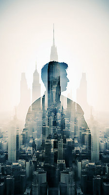 JPG 편집이미지 남자 실루엣 비즈니스 사람모양 한명 상반신 성인 건물 고층빌딩 도시 빌딩숲 성인남자한명만 편집실사 AI컴퓨터그래픽 AI콘텐츠 모양 1 건축물 촬영기법 사람 빌딩 CG 남자한명만 성인남자만 파일형식