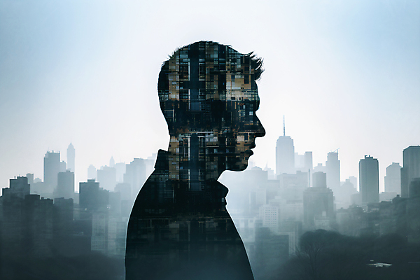 JPG 편집이미지 남자 실루엣 비즈니스 사람모양 한명 상반신 성인 건물 고층빌딩 도시 빌딩숲 성인남자한명만 편집실사 AI컴퓨터그래픽 AI콘텐츠 모양 1 건축물 촬영기법 사람 빌딩 CG 남자한명만 성인남자만 파일형식