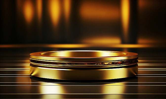 JPG 편집이미지 사람없음 금속 공간 금색 원형 황금 디지털합성 광택 단상 포디움 목업 편집실사 AI컴퓨터그래픽 AI콘텐츠 도형 컬러 재질 무대 CG 파일형식