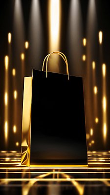 JPG 편집이미지 사람없음 빛 반짝임 쇼핑 쇼핑백 검은색 금색 목업 블랙프라이데이 편집실사 AI컴퓨터그래픽 AI콘텐츠 컬러 가방 모션 데이이벤트 CG 파일형식
