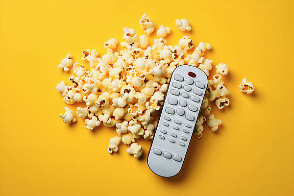 JPG 편집이미지 사람없음 하이앵글 노란색 리모컨 오브젝트 팝콘 편집실사 AI포토 AI콘텐츠 뷰포인트 컬러 CG 파일형식