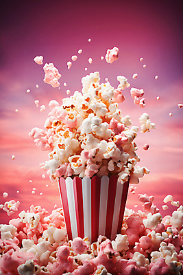 JPG 편집이미지 분홍색 사람없음 폭발 오브젝트 팝콘 편집실사 AI컴퓨터그래픽 AI콘텐츠 컬러 CG 파일형식