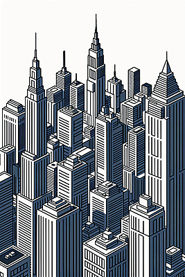 JPG 건축 일러스트 사람없음 건물 도시풍경 고층빌딩 도시 가득함 라인아트 그림 스카이라인 빌딩숲 국내일러스트 AI일러스트 AI콘텐츠 건축물 선 풍경 빌딩 파일형식