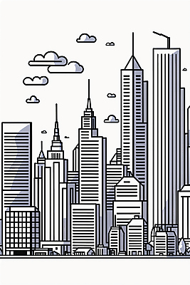 JPG 구름 건축 일러스트 사람없음 건물 도시풍경 고층빌딩 도시 라인아트 그림 스카이라인 빌딩숲 국내일러스트 AI일러스트 AI콘텐츠 자연요소 건축물 선 풍경 빌딩 파일형식
