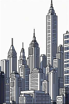 JPG 건축 일러스트 사람없음 건물 도시풍경 고층빌딩 도시 가득함 라인아트 그림 스카이라인 빌딩숲 국내일러스트 AI일러스트 AI콘텐츠 건축물 선 풍경 빌딩 파일형식