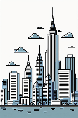JPG 구름 건축 일러스트 사람없음 건물 강 도시풍경 고층빌딩 도시 라인아트 그림 스카이라인 빌딩숲 국내일러스트 AI일러스트 AI콘텐츠 자연요소 건축물 선 풍경 빌딩 파일형식