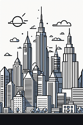 JPG 나무 구름 건축 일러스트 사람없음 건물 도시풍경 태양 고층빌딩 도시 라인아트 그림 스카이라인 빌딩숲 국내일러스트 AI일러스트 AI콘텐츠 자연요소 식물 건축물 선 풍경 빌딩 파일형식