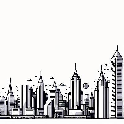 JPG 구름 건축 일러스트 사람없음 건물 도시풍경 태양 고층빌딩 도시 라인아트 그림 스카이라인 빌딩숲 국내일러스트 AI일러스트 AI콘텐츠 자연요소 건축물 선 풍경 빌딩 파일형식