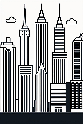 JPG 구름 건축 일러스트 사람없음 건물 도시풍경 고층빌딩 도시 라인아트 그림 스카이라인 국내일러스트 AI일러스트 AI콘텐츠 자연요소 건축물 선 풍경 빌딩 파일형식