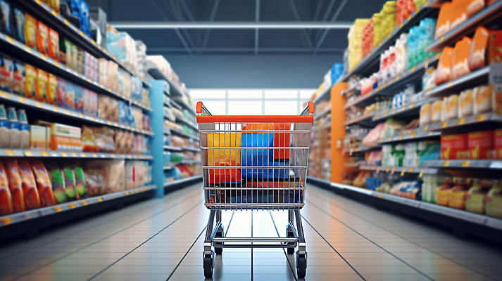 JPG 편집이미지 음식 조명 실내 사람없음 쇼핑 장보기 쇼핑카 상품 디지털합성 진열장 마트 편집실사 AI포토 AI콘텐츠 내부 상점 카트 CG 파일형식