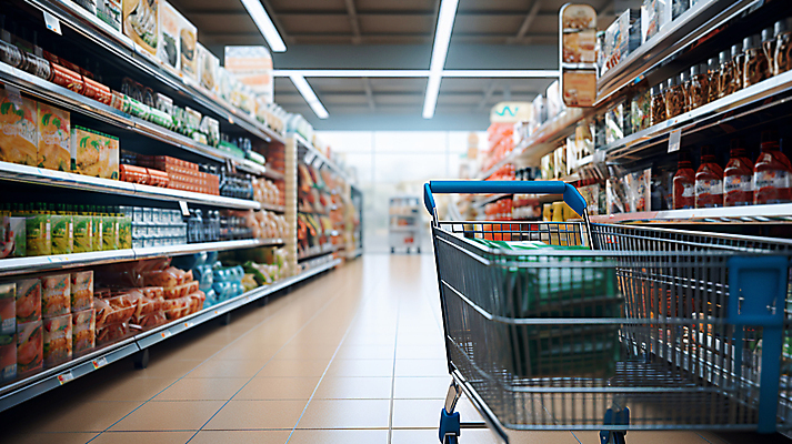 JPG 편집이미지 음식 조명 실내 사람없음 쇼핑 장보기 쇼핑카 상품 디지털합성 진열장 마트 편집실사 AI포토 AI콘텐츠 내부 상점 카트 CG 파일형식