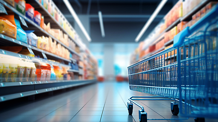 JPG 편집이미지 음식 조명 실내 사람없음 쇼핑 장보기 쇼핑카 상품 디지털합성 진열장 마트 편집실사 AI포토 AI콘텐츠 내부 상점 카트 CG 파일형식