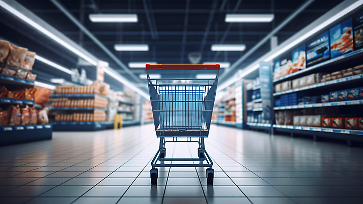 JPG 편집이미지 음식 조명 실내 사람없음 쇼핑 장보기 쇼핑카 상품 디지털합성 진열장 마트 편집실사 AI포토 AI콘텐츠 내부 상점 카트 CG 파일형식