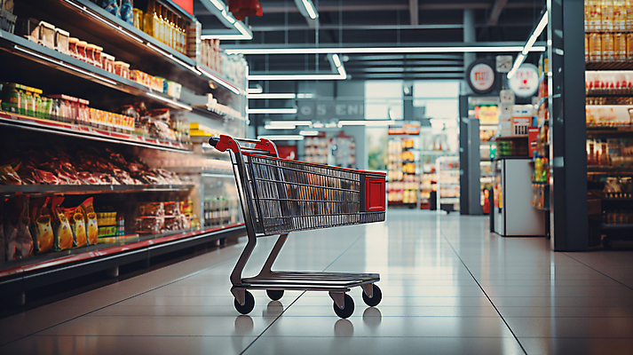 JPG 편집이미지 음식 조명 실내 사람없음 쇼핑 장보기 쇼핑카 상품 디지털합성 진열장 마트 편집실사 AI포토 AI콘텐츠 내부 상점 카트 CG 파일형식