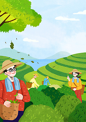 PSD 나무 구름 여자 남자 농업 일러스트 하늘 나뭇잎 들기 여러명 상반신 성인 바구니 수확 잡기 도움 농부 밀짚모자 녹차밭 계단식논 녹차잎 따기 일손 차잎 성인만 국내일러스트 자연요소 식물 직업 모자_잡화 산업 다수 컨셉 잎 밭 모션 논 사람 녹차 찻잎 파일형식