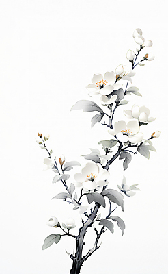 JPG 일러스트 붓터치 수채화 수묵화 사람없음 벚꽃 흰색 나뭇가지 번짐 국내일러스트 AI일러스트 AI콘텐츠 나무 꽃 컬러 미술 파일형식 효과