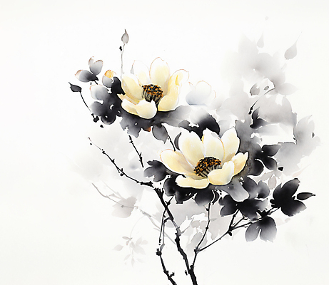 JPG 일러스트 붓터치 수채화 수묵화 사람없음 번짐 모란 작약 국내일러스트 AI일러스트 AI콘텐츠 꽃 미술 파일형식 효과