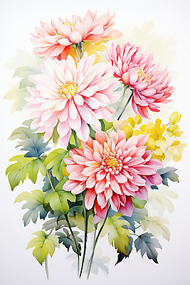 JPG 꽃 분홍색 일러스트 페인팅 국화 사람없음 그림 국내일러스트 AI일러스트 AI콘텐츠 식물 컬러 파일형식