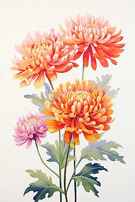 JPG 꽃 일러스트 페인팅 국화 사람없음 주황색 그림 국내일러스트 AI일러스트 AI콘텐츠 식물 컬러 파일형식