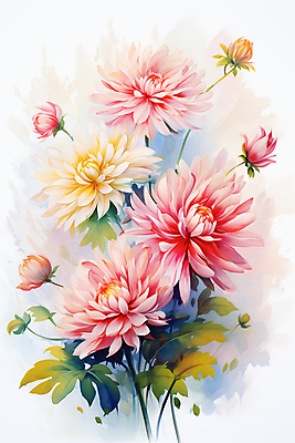 JPG 꽃 분홍색 일러스트 페인팅 국화 사람없음 컬러풀 그림 국내일러스트 AI일러스트 AI콘텐츠 식물 컬러 파일형식