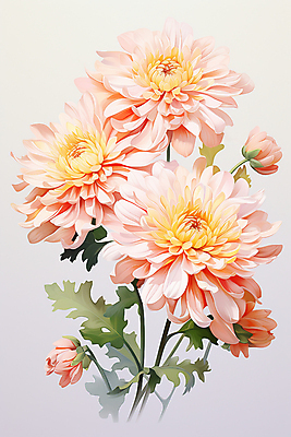 JPG 꽃 일러스트 페인팅 국화 사람없음 그림 살구색 국내일러스트 AI일러스트 AI콘텐츠 식물 컬러 파일형식