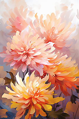 JPG 꽃 분홍색 일러스트 페인팅 국화 사람없음 주황색 그림 국내일러스트 AI일러스트 AI콘텐츠 식물 컬러 파일형식