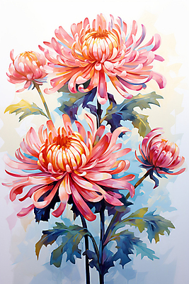 JPG 꽃 분홍색 일러스트 페인팅 국화 사람없음 컬러풀 그림 국내일러스트 AI일러스트 AI콘텐츠 식물 컬러 파일형식