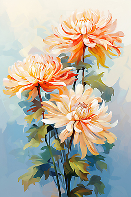 JPG 꽃 일러스트 페인팅 국화 사람없음 컬러풀 주황색 그림 살구색 국내일러스트 AI일러스트 AI콘텐츠 식물 컬러 파일형식