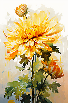 JPG 꽃 일러스트 페인팅 국화 사람없음 노란색 그림 국내일러스트 AI일러스트 AI콘텐츠 식물 컬러 파일형식