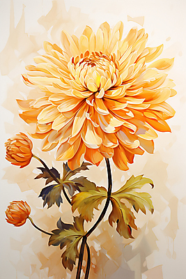 JPG 꽃 일러스트 페인팅 국화 사람없음 주황색 그림 국내일러스트 AI일러스트 AI콘텐츠 식물 컬러 파일형식