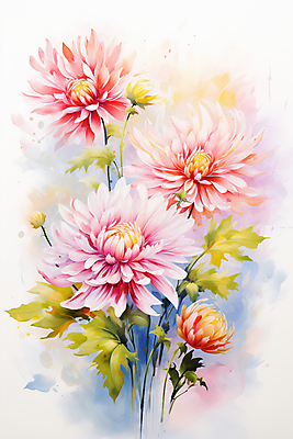 JPG 꽃 분홍색 일러스트 페인팅 국화 사람없음 컬러풀 그림 국내일러스트 AI일러스트 AI콘텐츠 식물 컬러 파일형식