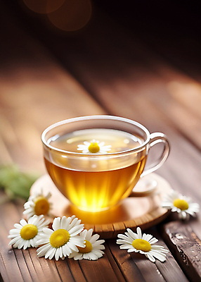 JPG 편집이미지 사람없음 컵 차 찻잔 디지털합성 꽃차 나무탁자 캐모마일 편집소스 편집실사 AI포토 AI콘텐츠 식기 꽃 음료 탁자 잔 차_음료 허브 CG 파일형식