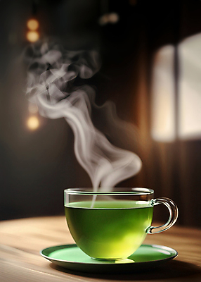 JPG 편집이미지 사람없음 연기 찻잔 녹차 컵받침 디지털합성 나무탁자 편집소스 편집실사 AI포토 AI콘텐츠 탁자 잔 차_음료 받침대 CG 파일형식