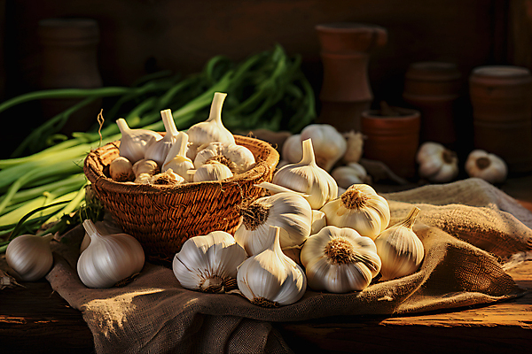 JPG 편집이미지 마늘 사람없음 바구니 여러개 천 담기 통마늘 편집실사 AI포토 AI콘텐츠 다수 채소 모션 직물 CG 파일형식