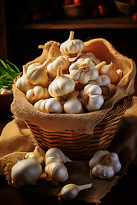 JPG 편집이미지 마늘 사람없음 바구니 여러개 천 담기 통마늘 편집실사 AI포토 AI콘텐츠 다수 채소 모션 직물 CG 파일형식