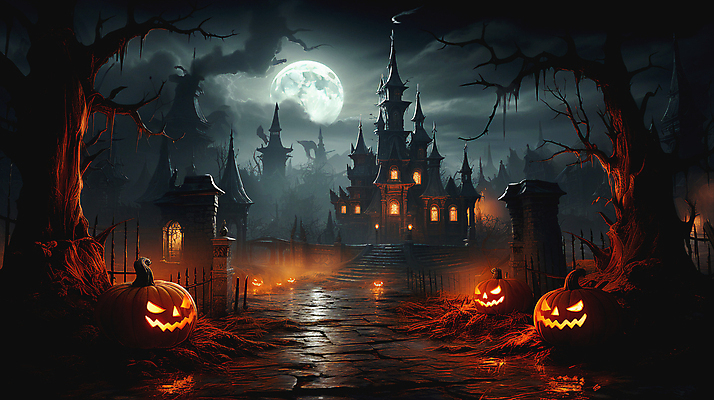 JPG 구름 편집이미지 길 밤하늘 호박 거리 사람없음 어둠 할로윈 보름달 성 디지털합성 대저택 잭오랜턴 호러 오싹 편집실사 AI컴퓨터그래픽 AI콘텐츠 자연요소 건축물 채소 하늘 달 야간 CG 공포 파일형식