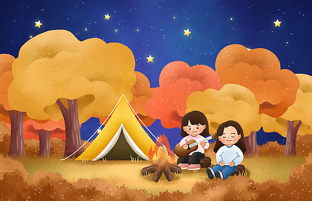 전신 PSD 나무 여자 여유 연주 일러스트 자연 밤하늘 단풍나무 휴식 텐트 앉기 풍경 잔디 성인 두명 눈감음 캠핑 가을 기타 모닥불 캠핑장 가을여행 성인여자만 국내일러스트 식물 계절 감정 음악 여행 컨셉 단풍 모션 하늘 불 현악기 레저 캠핑도구 사람 야간 생태계 여자만 성인만 파일형식 가을_계절