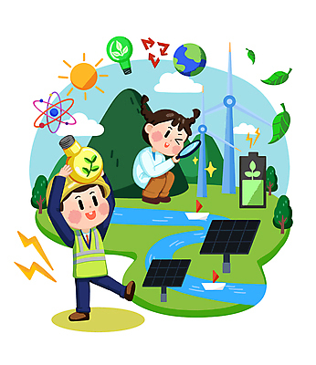 전신 PSD 나무 구름 여자 어린이교육 남자 어린이 일러스트 하늘 돋보기 나뭇잎 산 들기 앉기 소녀 소년 두명 강 풍차 관찰 그린에너지 풍력에너지 연구원 건전지 친환경 장래희망 집열판 웅크림 재생에너지 전구모양 어린이만 재활용표시 국내일러스트 에너지의날 자연요소 모양 식물 직업 교육 기념일 잎 전구 모션 표시 사람 환경 재활용 에너지 태양에너지 파일형식