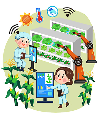 전신 PSD 여자 어린이교육 남자 어린이 채소 일러스트 작업복 옥수수 서기 들기 소녀 소년 두명 태양 모니터 기계 터치 가리킴 작업 온도계 장래희망 로봇팔 자동화 자동화기기 어린이만 스마트팜 국내일러스트 자연요소 옷 교육 모션 곡류 사람 손짓 컴퓨터 농장 로봇 파일형식