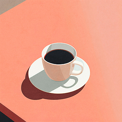 JPG 커피 일러스트 탁자 티타임 그림자 사람없음 컵 카페 커피잔 컵받침 책상 미니멀 코랄 국내일러스트 AI일러스트 AI콘텐츠 식기 음료 컬러 가구 휴식 잔 상점 받침대 파일형식