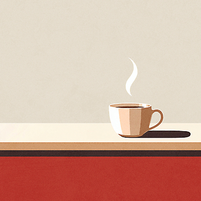 JPG 커피 일러스트 탁자 티타임 그림자 사람없음 컵 빨간색 카페 연기 커피잔 베이지색 미니멀 국내일러스트 AI일러스트 AI콘텐츠 식기 음료 컬러 가구 휴식 잔 상점 파일형식