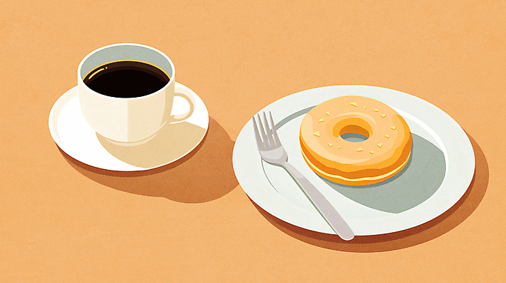 JPG 접시 커피 포크 일러스트 탁자 티타임 사람없음 컵 주황색 카페 도넛 커피잔 컵받침 책상 스프링클 미니멀 국내일러스트 AI일러스트 AI콘텐츠 식기 음료 컬러 가구 휴식 디저트 잔 장식 상점 받침대 파일형식