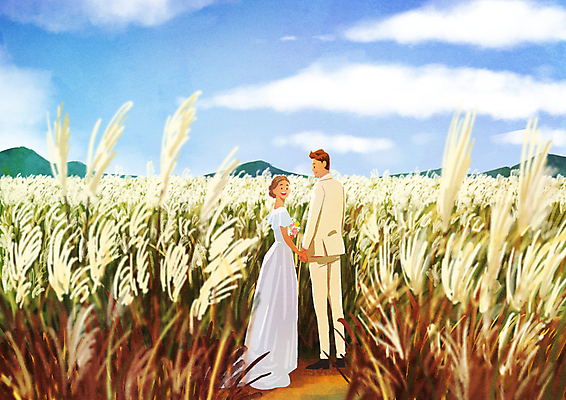 전신 PSD 구름 여자 남자 웨딩드레스 결혼 단풍 일러스트 신혼부부 하늘 결혼식 갈대 서기 턱시도 성인 두명 손잡기 가을 뒤돌아보기 갈대밭 신랑신부 성인만 웨딩촬영 국내일러스트 자연요소 식물 부부 드레스 계절 신부_웨딩 신랑 잎 모션 사람 정장 이벤트 신혼 기념사진 파일형식 갈대_식물