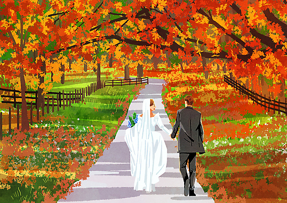 전신 PSD 여자 남자 길 웨딩드레스 결혼 일러스트 신혼부부 단풍나무 결혼식 들기 턱시도 성인 두명 달리기 걷기 손잡기 가을 신랑신부 성인만 웨딩촬영 국내일러스트 나무 부부 드레스 계절 신부_웨딩 신랑 단풍 모션 사람 정장 이벤트 신혼 기념사진 파일형식