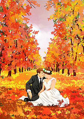 전신 PSD 여자 남자 웨딩드레스 결혼 단풍 낙엽 일러스트 신혼부부 단풍나무 결혼식 앉기 턱시도 성인 두명 화관 가을 신랑신부 성인만 얼굴맞대기 웨딩촬영 국내일러스트 나무 부부 드레스 계절 꽃 신부_웨딩 신랑 잎 모션 사람 정장 이벤트 신혼 기념사진 파일형식