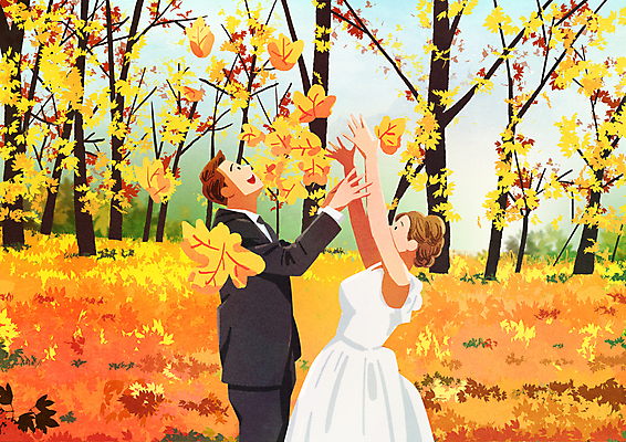 PSD 여자 남자 웨딩드레스 결혼 단풍 낙엽 일러스트 신혼부부 결혼식 날리기 턱시도 상반신 성인 두명 올려보기 가을 던지기 신랑신부 성인만 웨딩촬영 국내일러스트 부부 드레스 계절 신부_웨딩 신랑 잎 모션 사람 정장 이벤트 신혼 기념사진 파일형식
