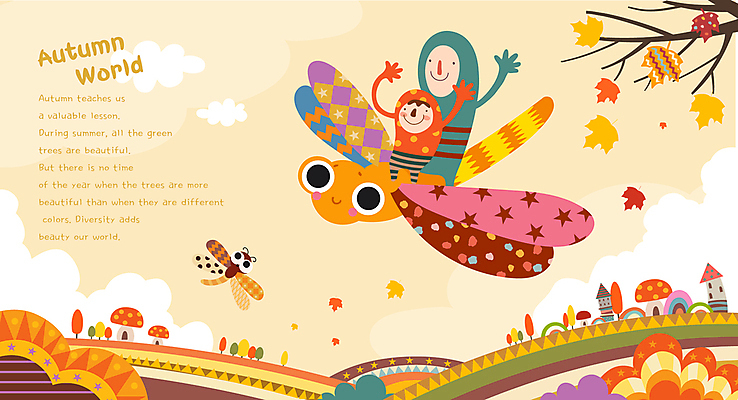 전신 구름 어린이 단풍 낙엽 일러스트 하늘 단풍나무 사람 두명 손들기 가을풍경 만세 가을 비행 잠자리 승차 가을여행 버섯집 베이지색 어린이만 국내일러스트 AI파일 자연요소 나무 계절 컬러 여행 곤충 잎 모션 주택 풍경 파일형식 벡터 가을_계절