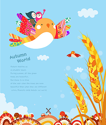 전신 구름 어린이 하늘색 일러스트 조류 하늘 사람 두명 손들기 마을 가을풍경 벼 가을 비행 승차 가을여행 벼이삭 어린이만 국내일러스트 AI파일 자연요소 동물 계절 여행 모션 곡류 풍경 파란색 이삭 파일형식 벡터 가을_계절